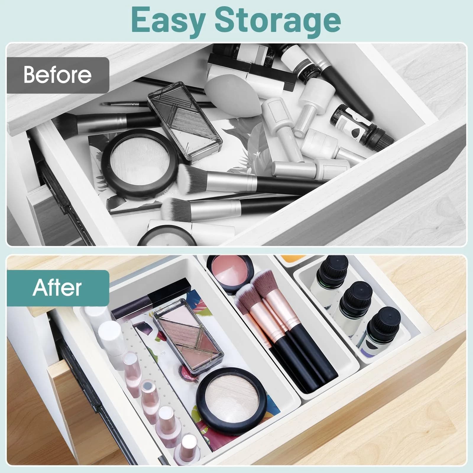 WOWBOX 25 Piece Clear Drawer Organizer Set - White | Versatile Storage Caddy for Bathrooms & More - view 5