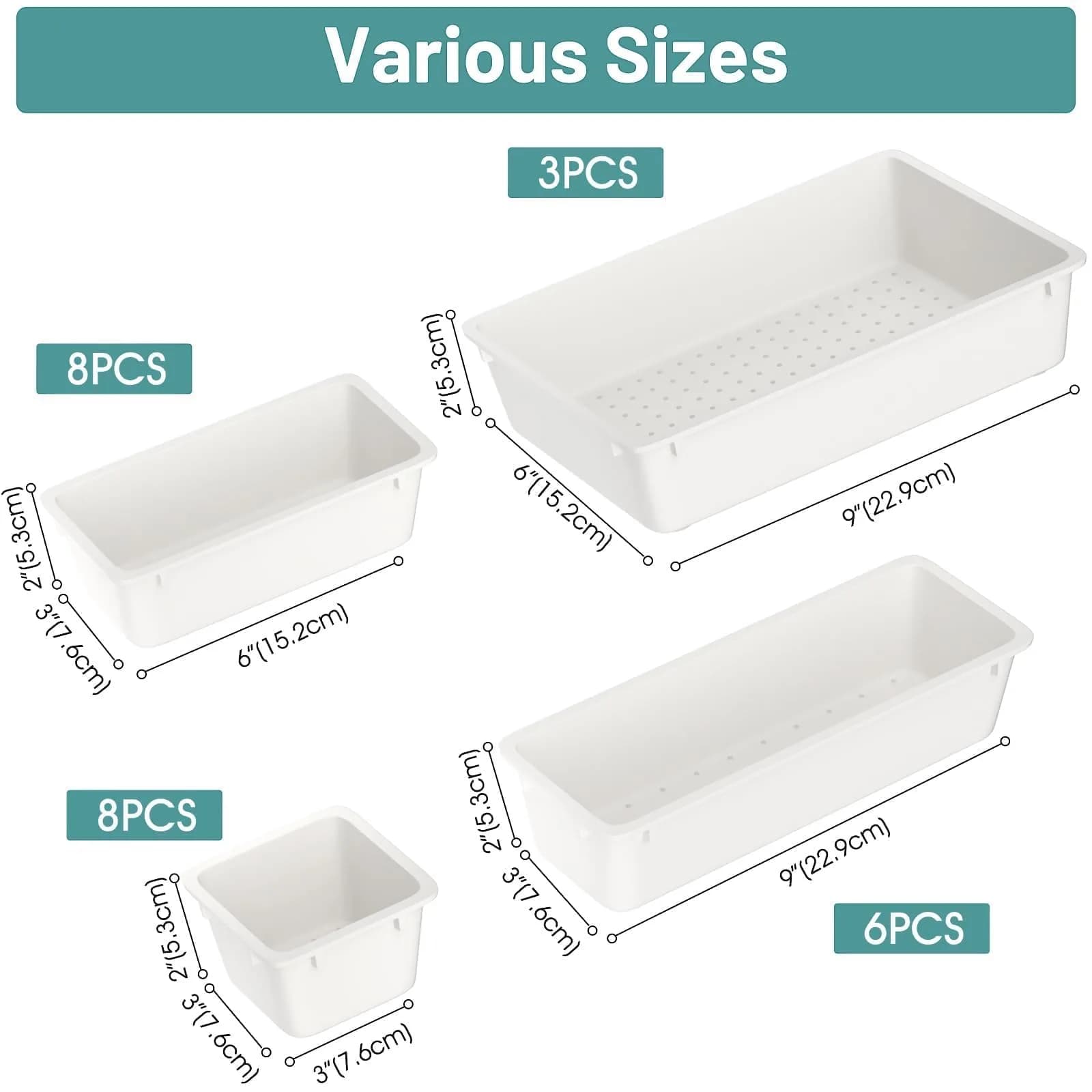 WOWBOX 25 Piece Clear Drawer Organizer Set - White | Versatile Storage Caddy for Bathrooms & More - view 2