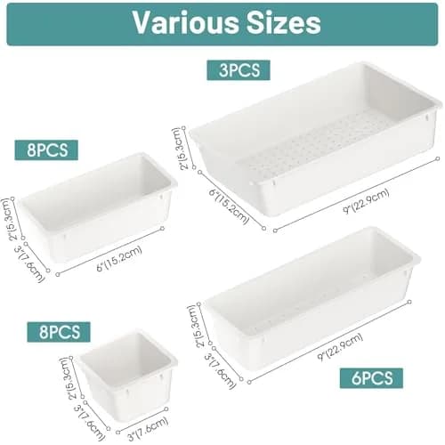 WOWBOX 25 PCS Plastic Drawer Organizer Set, White | 4 Sizes for Makeup, Office, Craft Supplies thumbnail 2