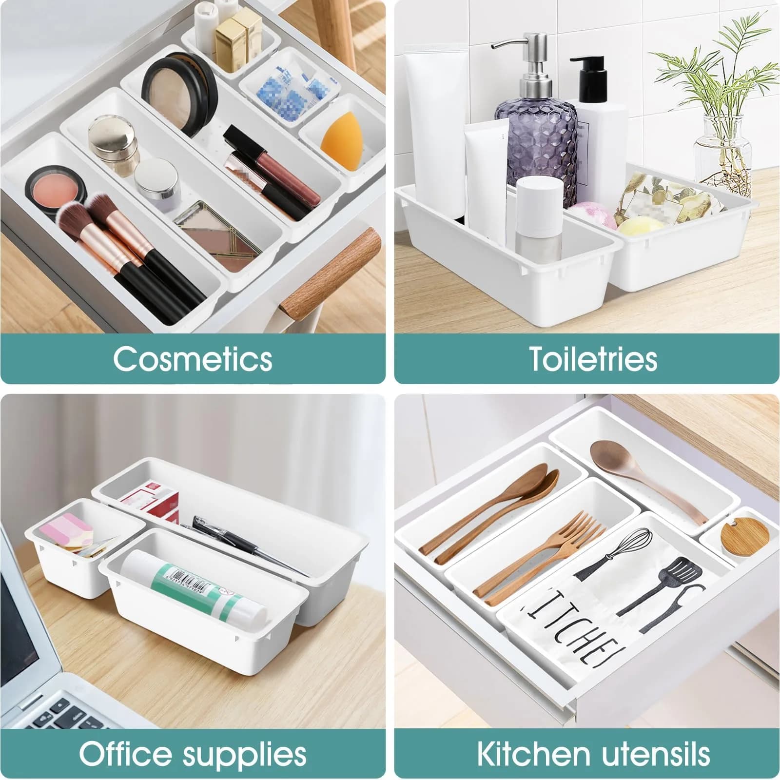 WOWBOX 25 Piece Clear Drawer Organizer Set - White | Versatile Storage Caddy for Bathrooms & More - view 4