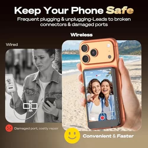 SYNCO Wireless Selfie Monitor for iPhone 7-18 | 4K/1080p Rear Camera, 164FT Range, Black thumbnail 5