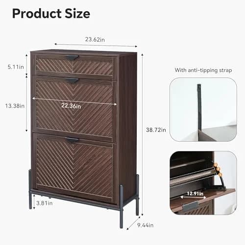 VIPLUMI Shoe Cabinet with 2 Flip Drawers | Narrow Entryway Storage in Brown thumbnail 7
