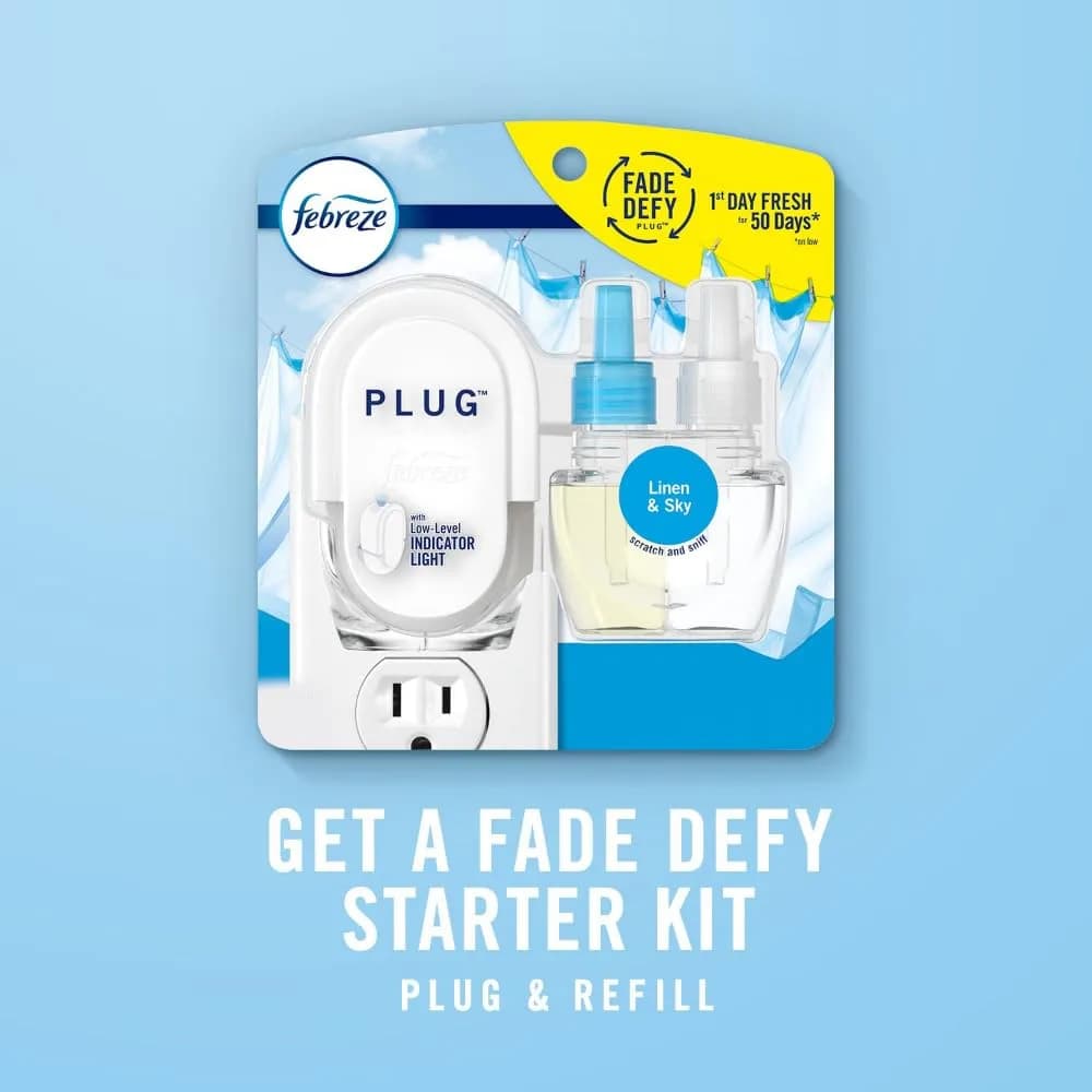 Febreze Fade Defy Plug Air Freshener Refills Downy Calm Scent 3 Count | Lasts 50 Days on Low - view 6