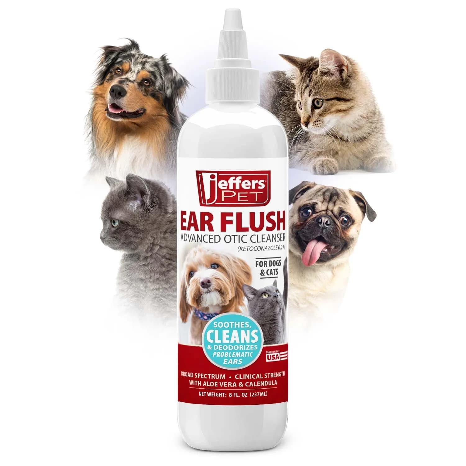 Jeffers Anti-Itch Ear Drops for Dogs & Cats 2 fl oz | Supports Ear Comfort & Hygiene — Ear Flush / 8 oz