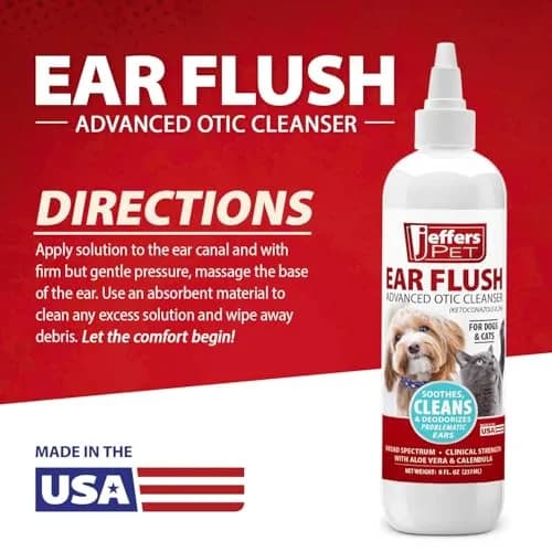 Jeffers Ear Flush for Dogs, Cats & Puppies 8 oz | Gentle Ear Cleaning Solution with Ketoconazole thumbnail 4