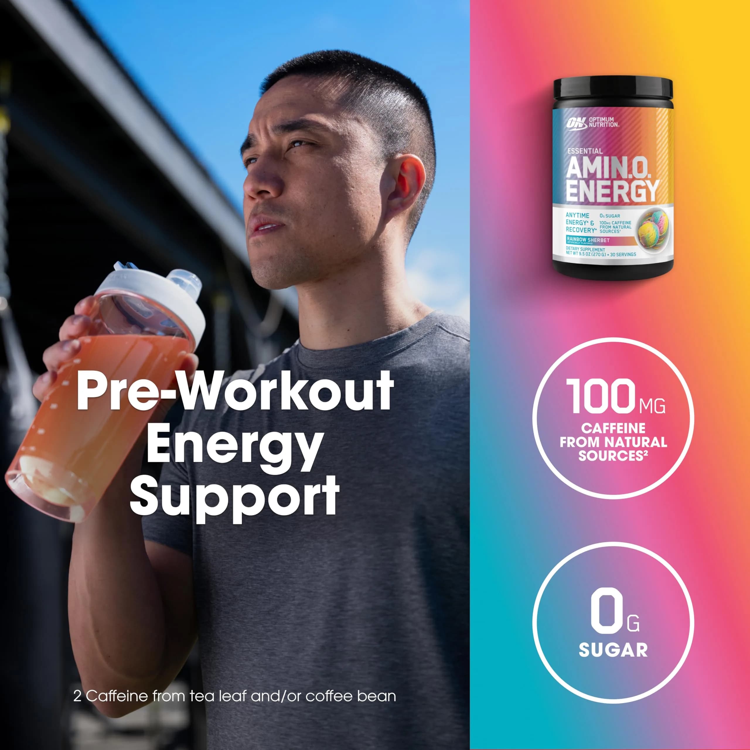 Optimum Nutrition Amino Energy Rainbow Sherbet Pre Workout Powder, 30 Servings | BCAA Amino Acids for Energy & Focus - view 4