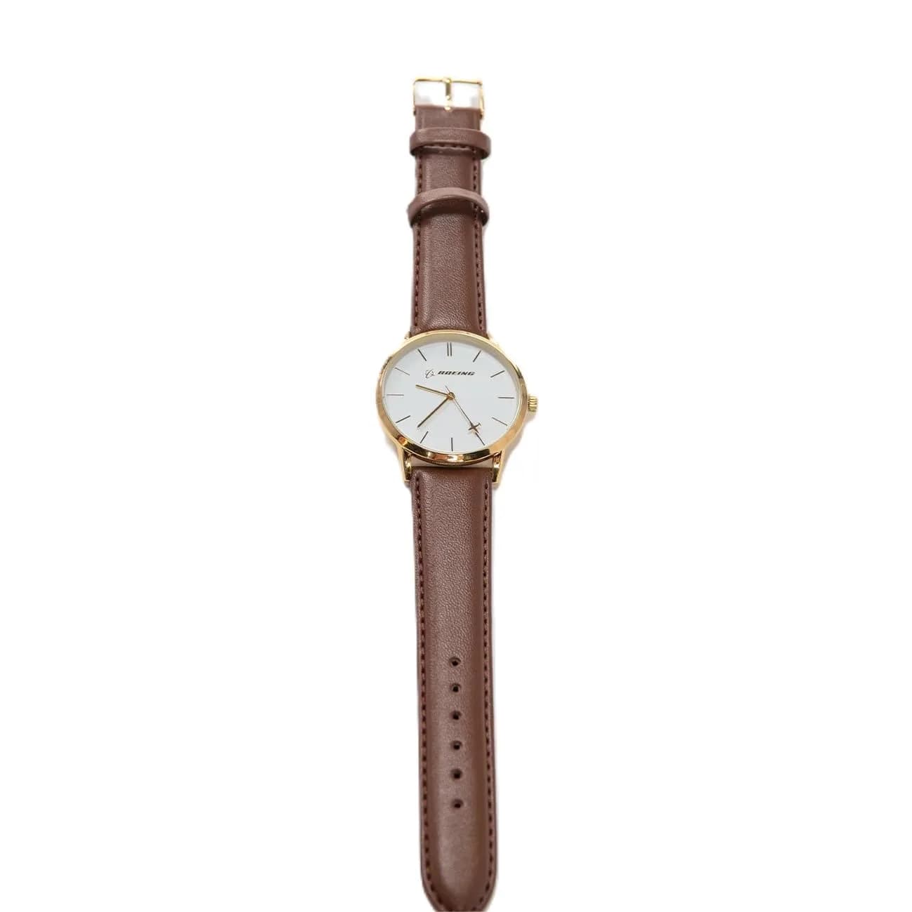 Boeing Men's Rotating Plane Watch (Gold/Brown) | Aerospace-Inspired Timepiece with Genuine Leather Strap — Gold/Brown