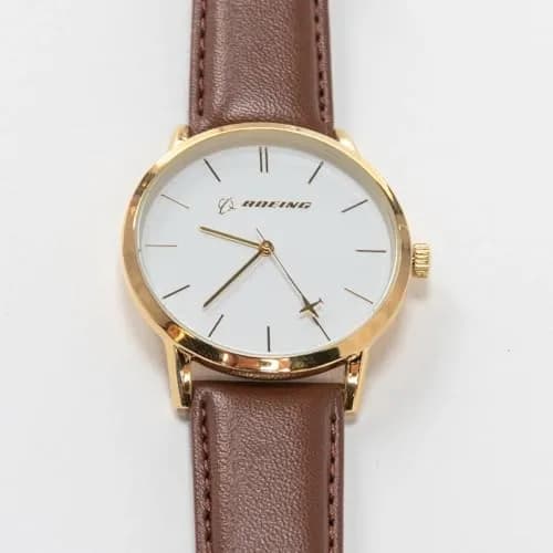 Boeing Men's Rotating Plane Watch (Gold/Brown) | Aerospace-Inspired Timepiece with Genuine Leather Strap thumbnail 3