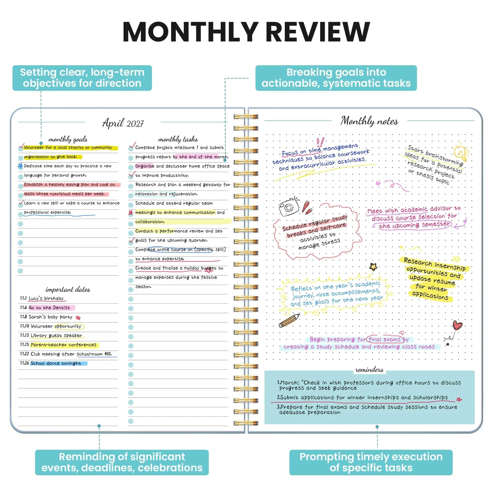 Taja Monthly Planner 2025-2027 (7" x 10") | Plan Your 2 Years with Goals, Tasks, and Notes - view 3