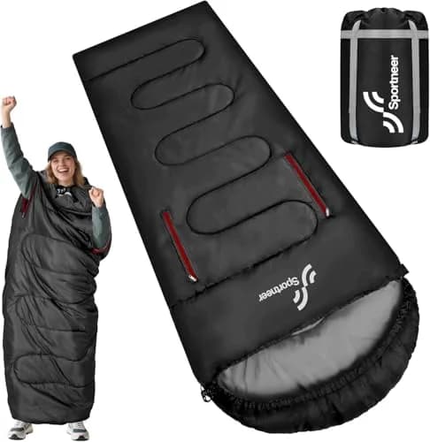 Sportneer Wearable Sleeping Bag for Adults & Kids – Walkable with Arm Zippers, 78.7''Long, 32-65℉, Waterproof, Compact for Camping & Travel thumbnail 1