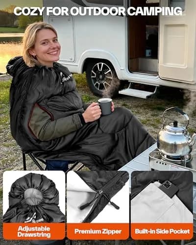 Sportneer Wearable Sleeping Bag for Adults & Kids – Walkable with Arm Zippers, 78.7''Long, 32-65℉, Waterproof, Compact for Camping & Travel thumbnail 4