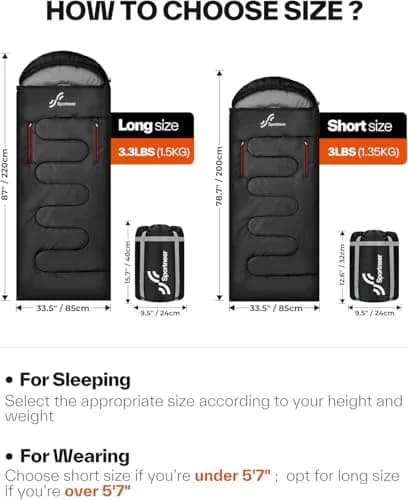 Sportneer Wearable Sleeping Bag for Adults & Kids – Walkable with Arm Zippers, 78.7''Long, 32-65℉, Waterproof, Compact for Camping & Travel thumbnail 6