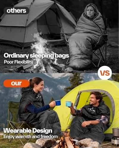 Sportneer Wearable Sleeping Bag for Adults & Kids – Walkable with Arm Zippers, 78.7''Long, 32-65℉, Waterproof, Compact for Camping & Travel thumbnail 3