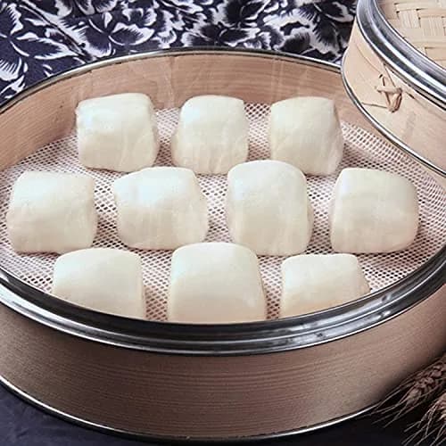GUCUJI 11 Inch Silicone Bamboo Steamer Liners (4-Pack, White) | Reusable Non-Stick Mesh Mats for Steaming Buns, Dumplings, Dim Sum, Momo, Rice, Fish thumbnail 4