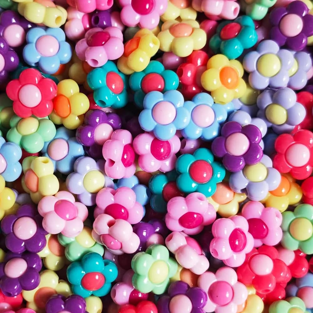 INSPIRELLE 100pcs Acrylic Flower Beads 16mm Multicolor | Large Size Jewelry Craft Supplies — Multicolor