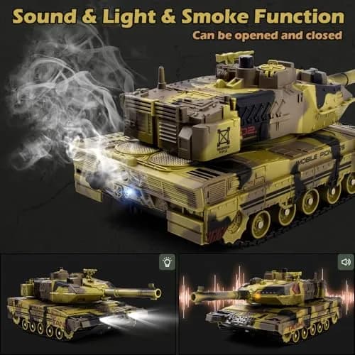 Supdex 1/24 RC Tank - Yellow | Realistic Sound, Smoke & Lights thumbnail 3