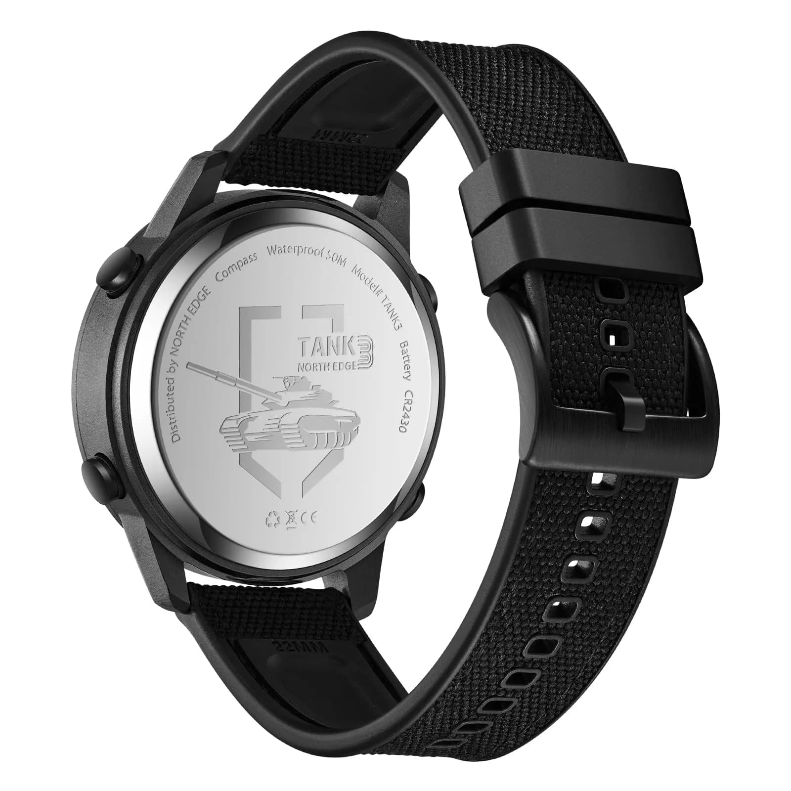 NORTH EDGE TANK3 Men’s Digital Sports Watch, Tactical Military Watch with Compass, Pedometer, Stopwatch, EL Backlight, 50M Water Resistant thumbnail 2
