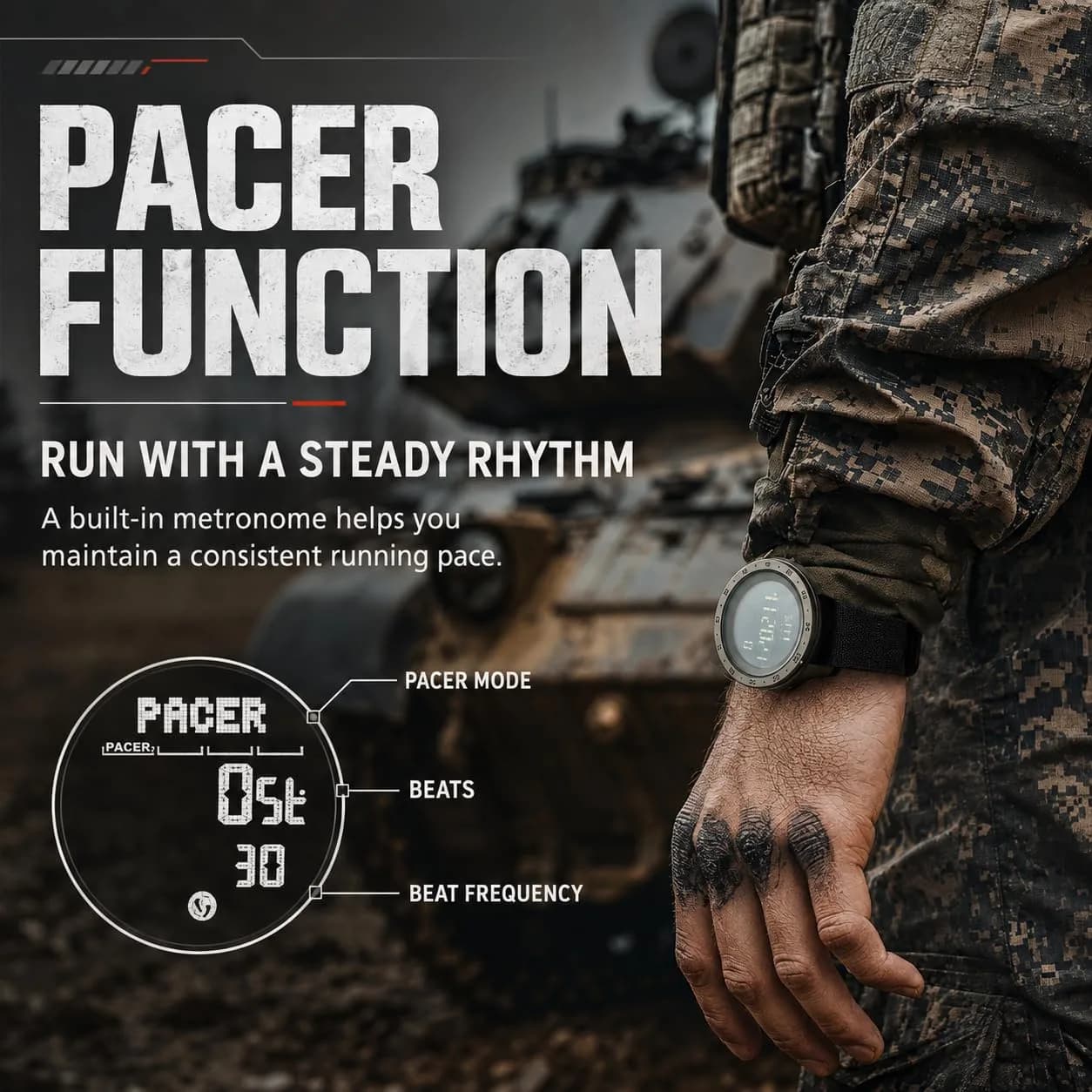 NORTH EDGE TANK3 Men’s Digital Sports Watch, Tactical Military Watch with Compass, Pedometer, Stopwatch, EL Backlight, 50M Water Resistant thumbnail 4