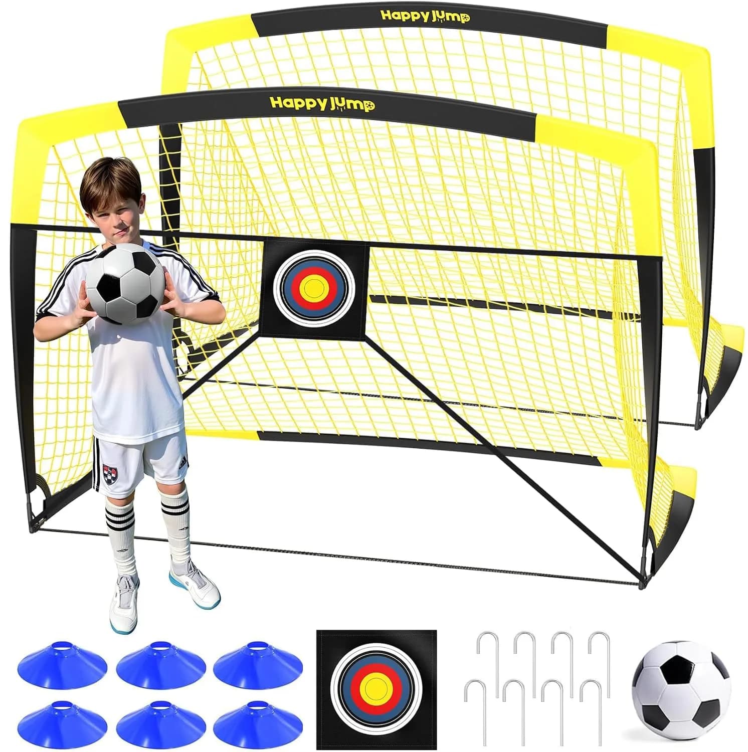 Happy Jump Portable Soccer Goal 7x5 & 5x3.6 FT | Pop-Up, Durable Fiberglass Frame, Easy Setup