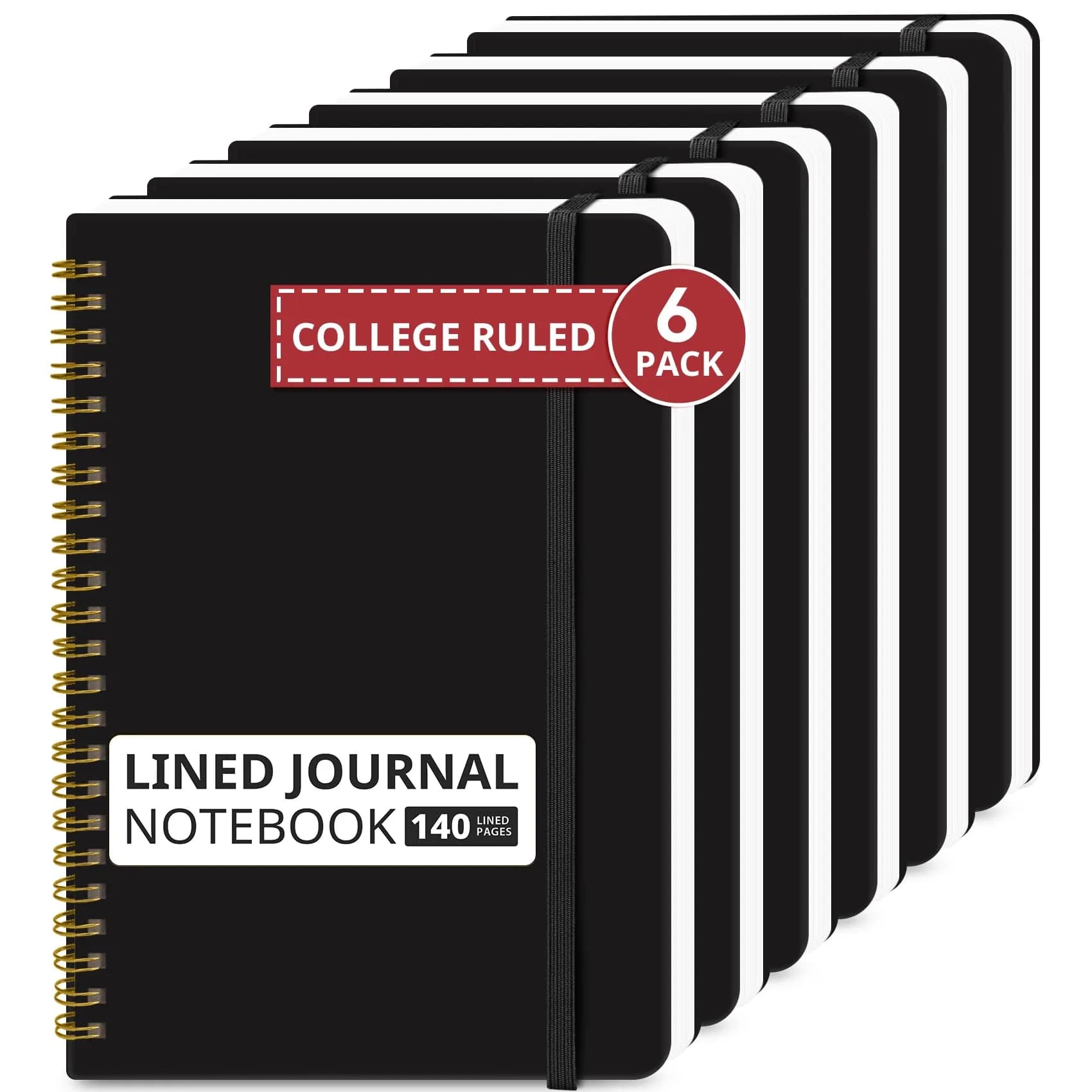 Taja 6 Pack Lined Notebooks for Work Hardcover Spiral Journal 156g (5.5 oz) | Bulk Value for Office & Students