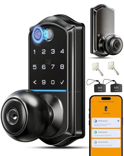 Veise VE018 Smart Door Knob Handle Lock with Fingerprint Keypad, Matte Black, 1-Pack thumbnail 1