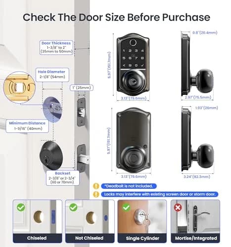 Veise VE018 Smart Door Knob Handle Lock with Fingerprint Keypad, Matte Black, 1-Pack thumbnail 6