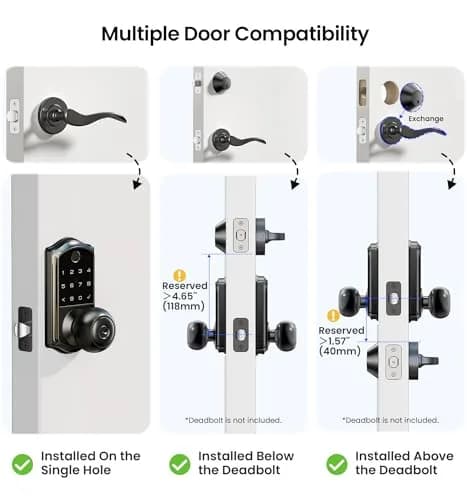 Veise VE018 Smart Door Knob Handle Lock with Fingerprint Keypad, Matte Black, 1-Pack thumbnail 7