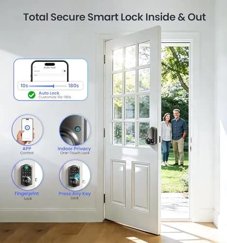 Veise VE018 Smart Door Knob Handle Lock with Fingerprint Keypad, Matte Black, 1-Pack thumbnail 8
