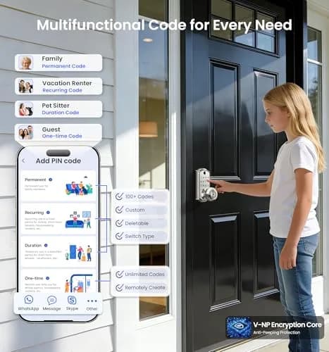 Veise VE018 Smart Door Knob Handle Lock Satin Nickel | Keyless Entry with App Control & Fingerprint Unlock thumbnail 4