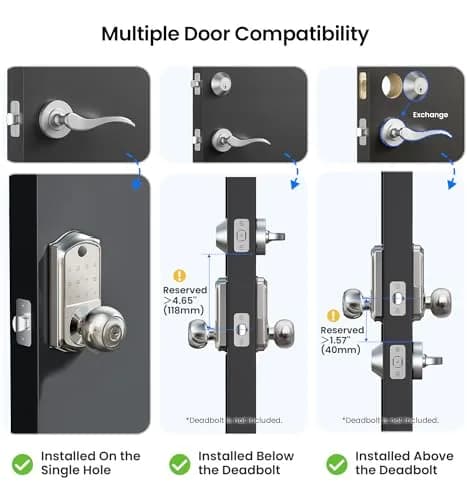 Veise VE018 Smart Door Knob Handle Lock Satin Nickel | Keyless Entry with App Control & Fingerprint Unlock thumbnail 7