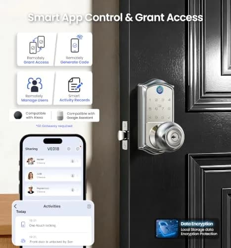 Veise VE018 Smart Door Knob Handle Lock Satin Nickel | Keyless Entry with App Control & Fingerprint Unlock thumbnail 3