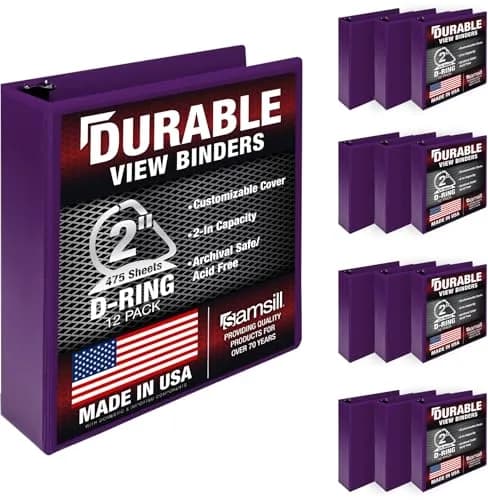 Samsill 2 Inch D-Ring Binder, Purple, 12-Pack | Customizable Clear View Cover for Office & School thumbnail 1