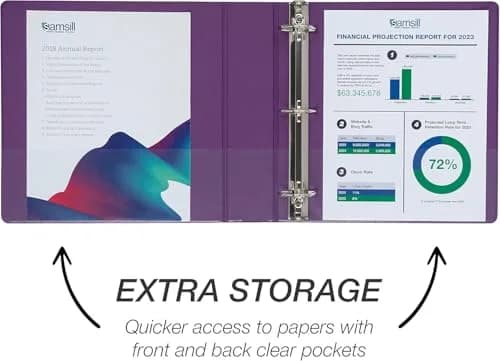 Samsill 2 Inch D-Ring Binder, Purple, 12-Pack | Customizable Clear View Cover for Office & School thumbnail 4