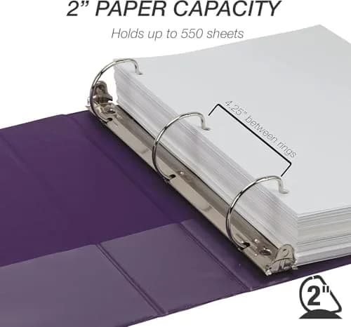Samsill 2 Inch D-Ring Binder, Purple, 12-Pack | Customizable Clear View Cover for Office & School thumbnail 3