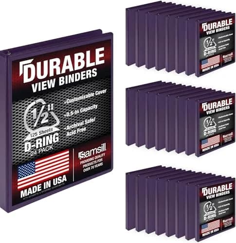 Samsill 0.5 Inch D-Ring Binder, White, 24 Pack | Heavy-Duty Design for 125 Pages Each thumbnail 1