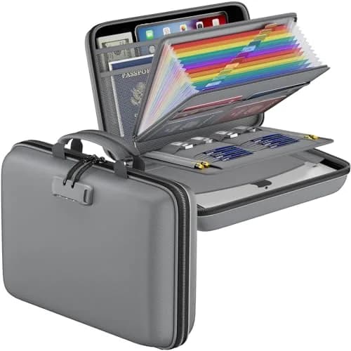 DocSafe Fireproof Document Box with Lock & 13 Pockets, 38.1cm x 29.2cm x 7.6cm (15.5" x 11.5" x 3") | Fire & Water Resistant Hard-Shell Organizer thumbnail 1