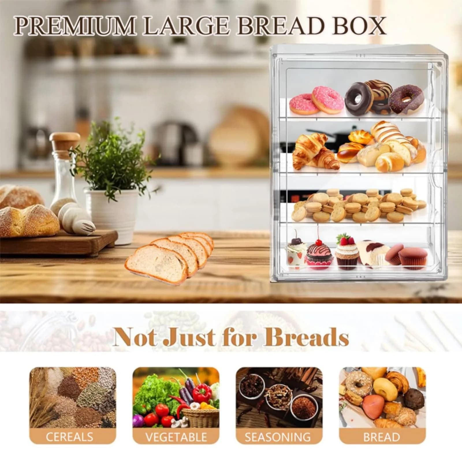 QIYUNI Clear Food Storage Container with 2 Layers & Adjustable Dividers | 21L Capacity, Stackable & Airtight - view 2