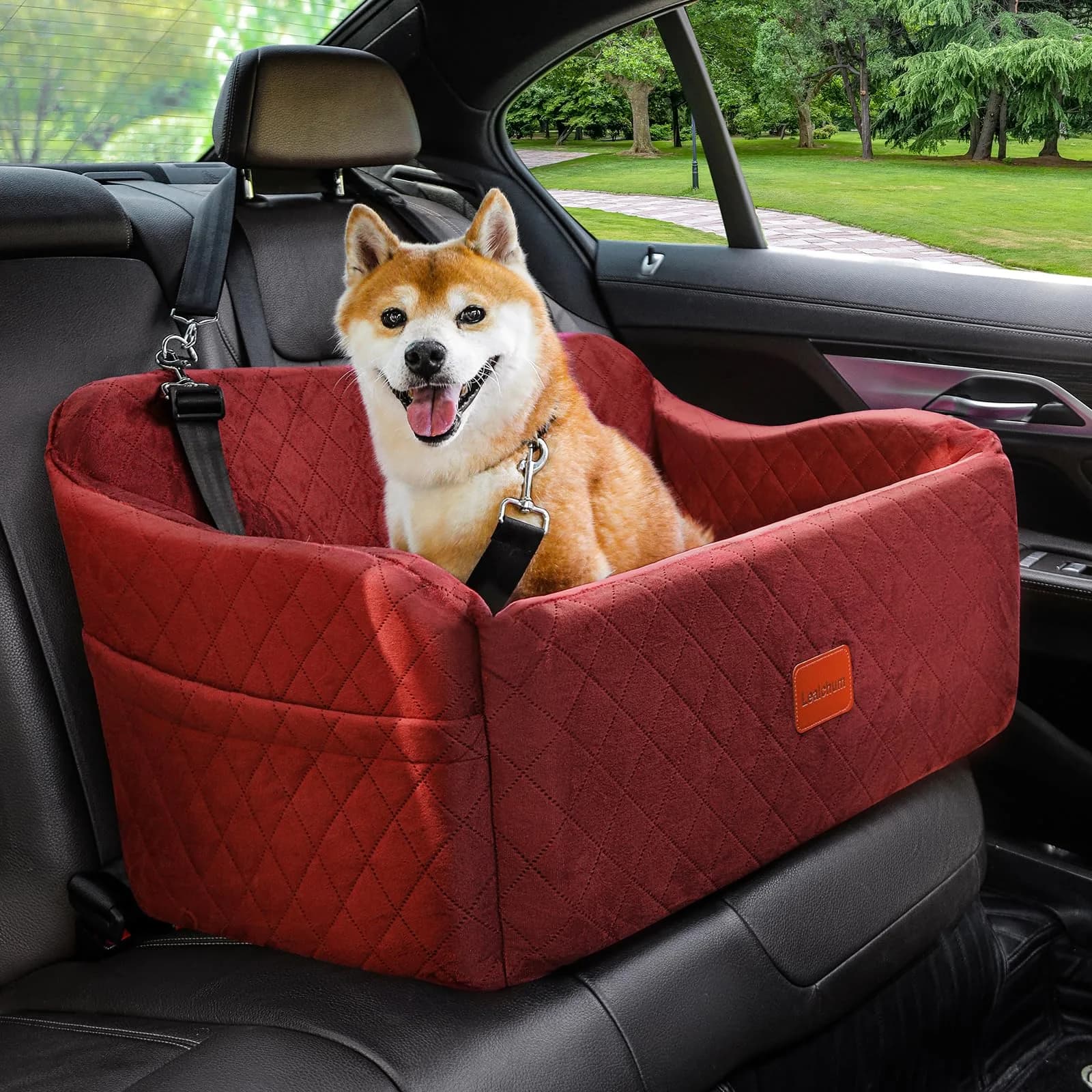 Lealchum Dog Car Seat for Medium & Large Dogs | Washable, Removable & Safe (Red, Large) — Red