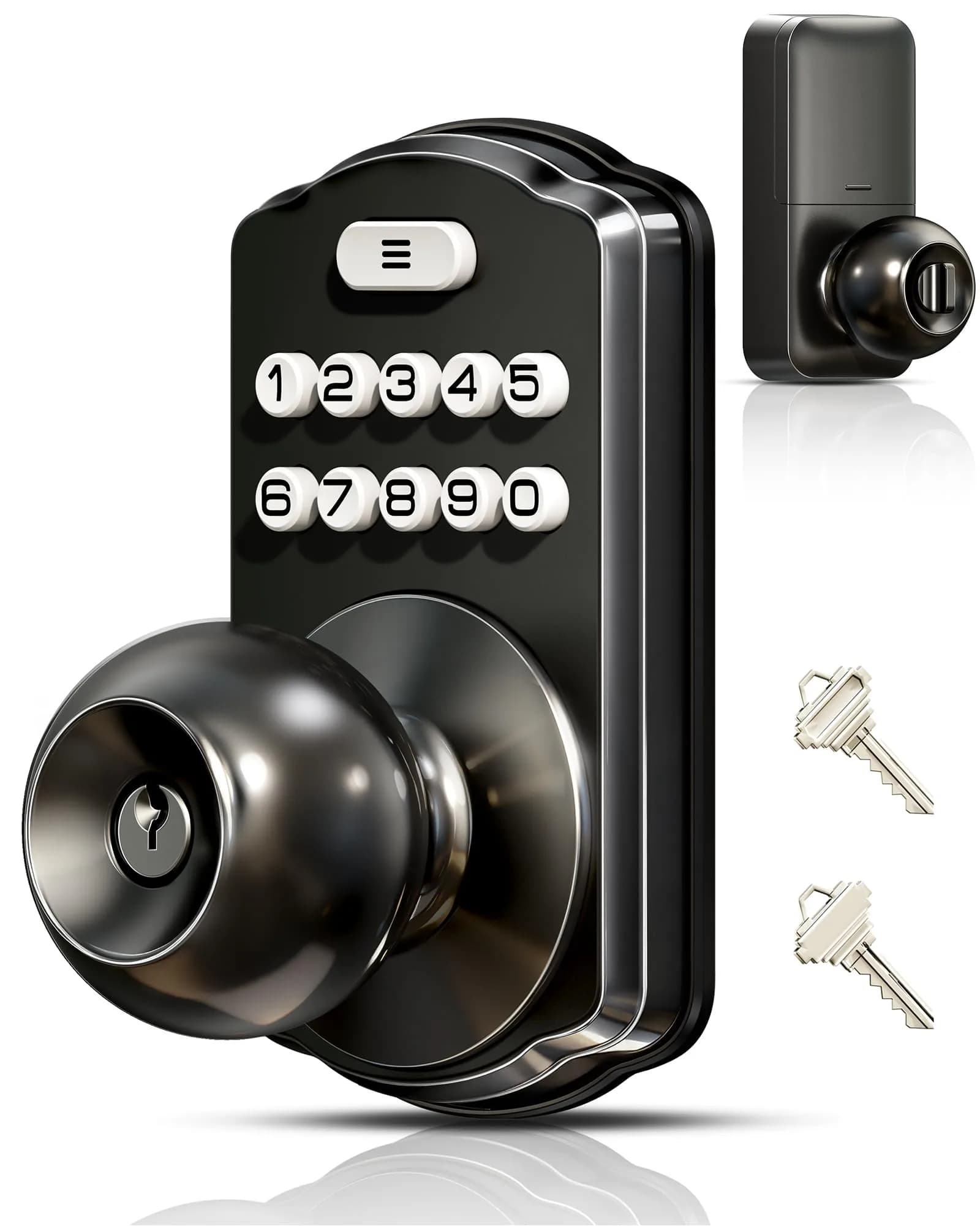 Veise KS03 Keypad Door Knob with Handle | Keyless Entry Lock, Matte Black, 20 User Codes, Auto-Lock, Waterproof — Matte Black