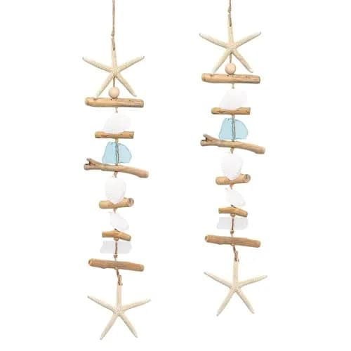 JQAQJU 2PCS Wooden Driftwood Wall Decor with Starfish, Coastal Wall Art 49.8cm (19.7 inches) thumbnail 1