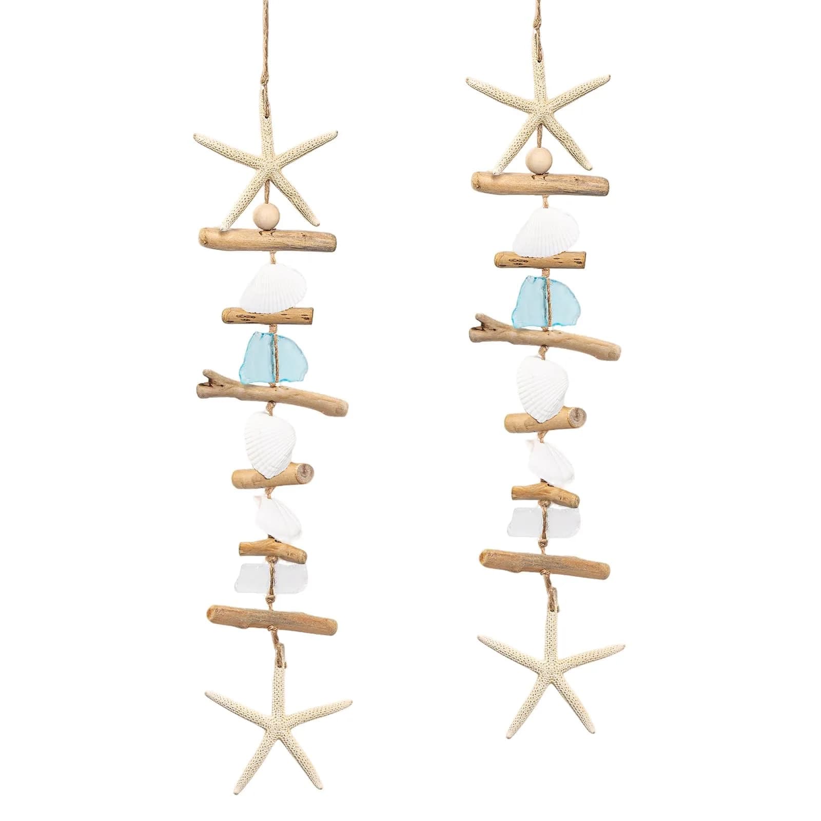 JQAQJU 2PCS Wooden Driftwood Wall Decor with Starfish, Coastal Wall Art 49.8cm (19.7 inches) - main product image