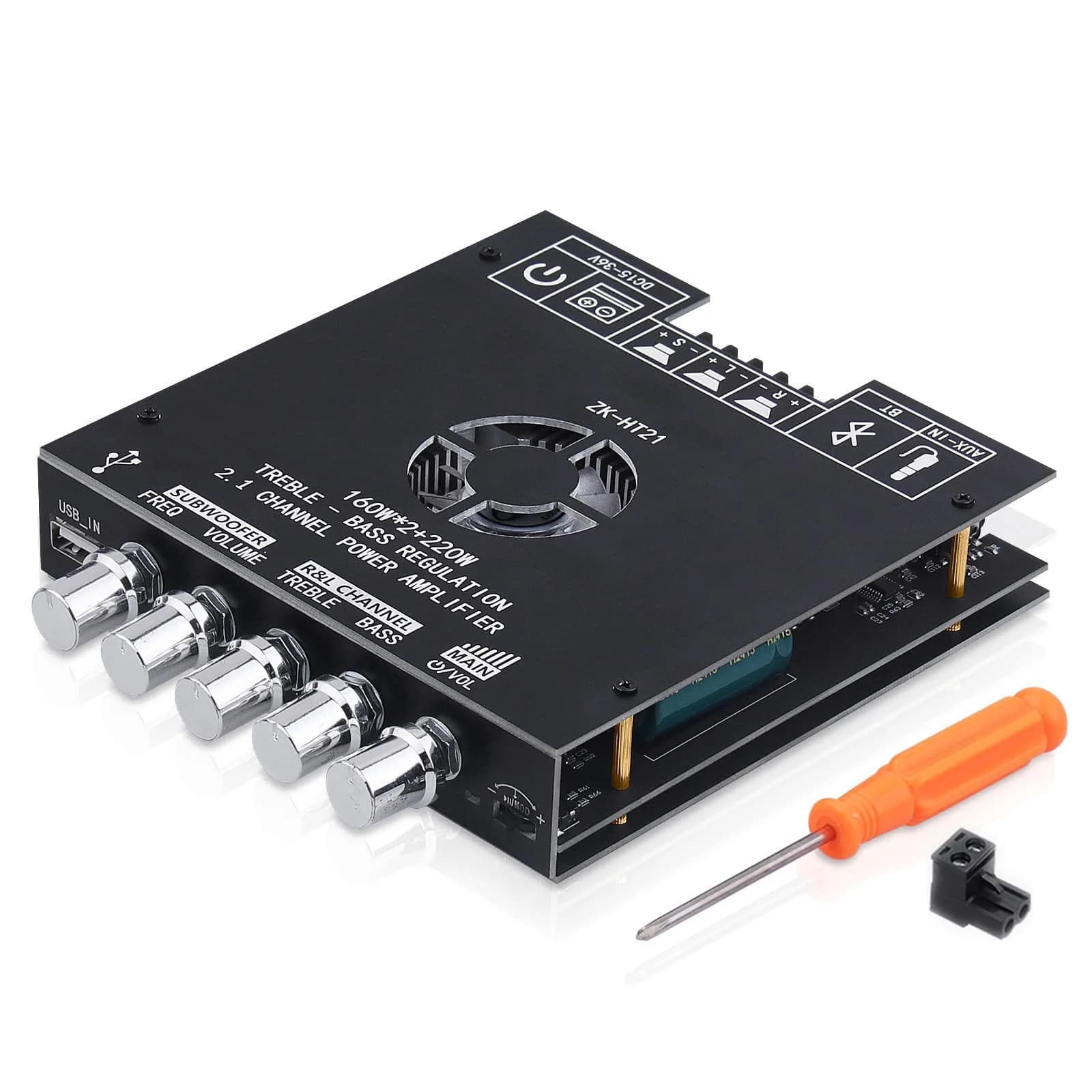 ARRAROWN Bluetooth Amplifier Board ZK-HT21 2.1 Channel 160W x 2 + 220W Subwoofer | HiFi Stereo Audio — Black3 ZK-HT21