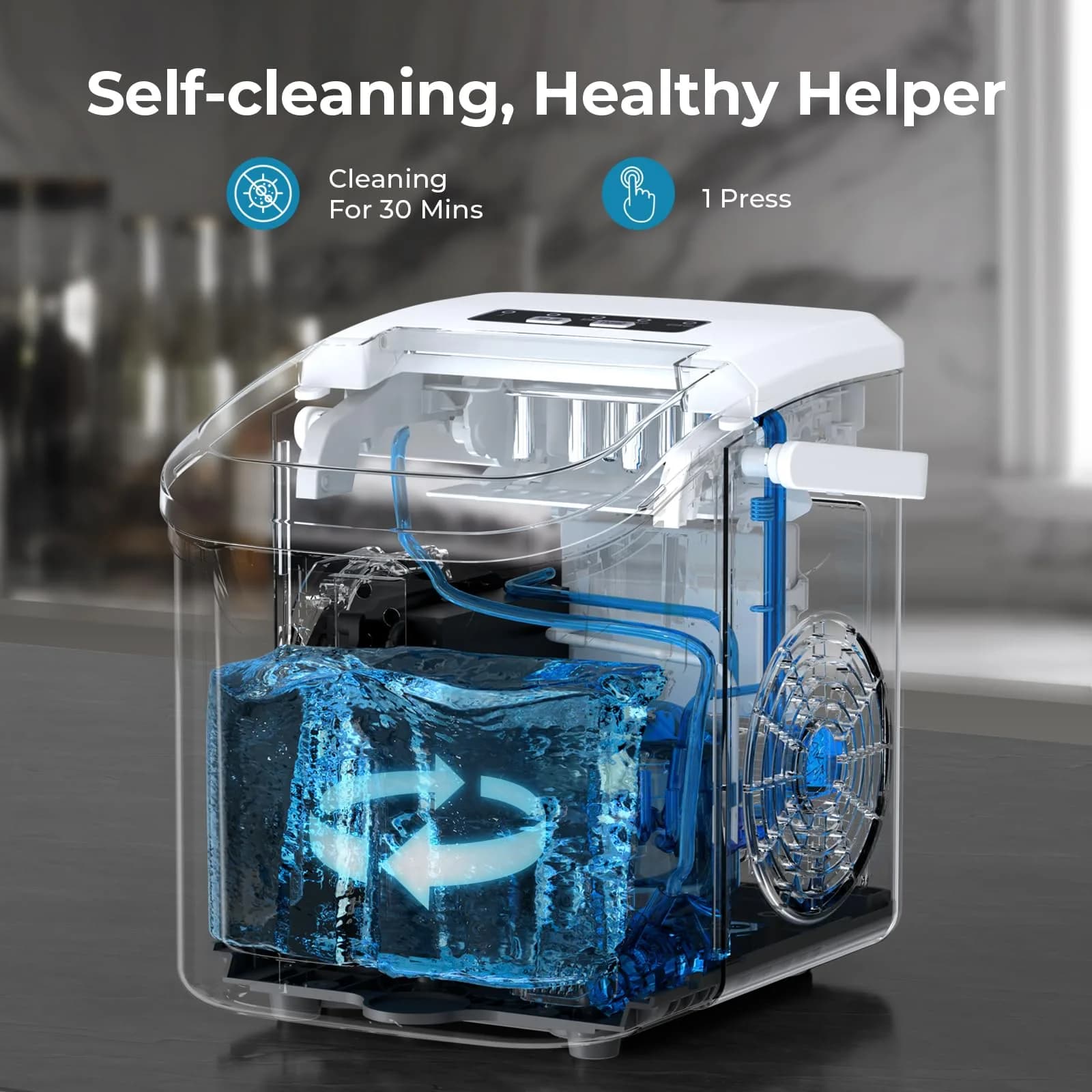 Antarctic Star Pure White Countertop Ice Maker Machine, 26 Lbs/24H Capacity | Fast Bullet Ice in 6 Minutes - view 2