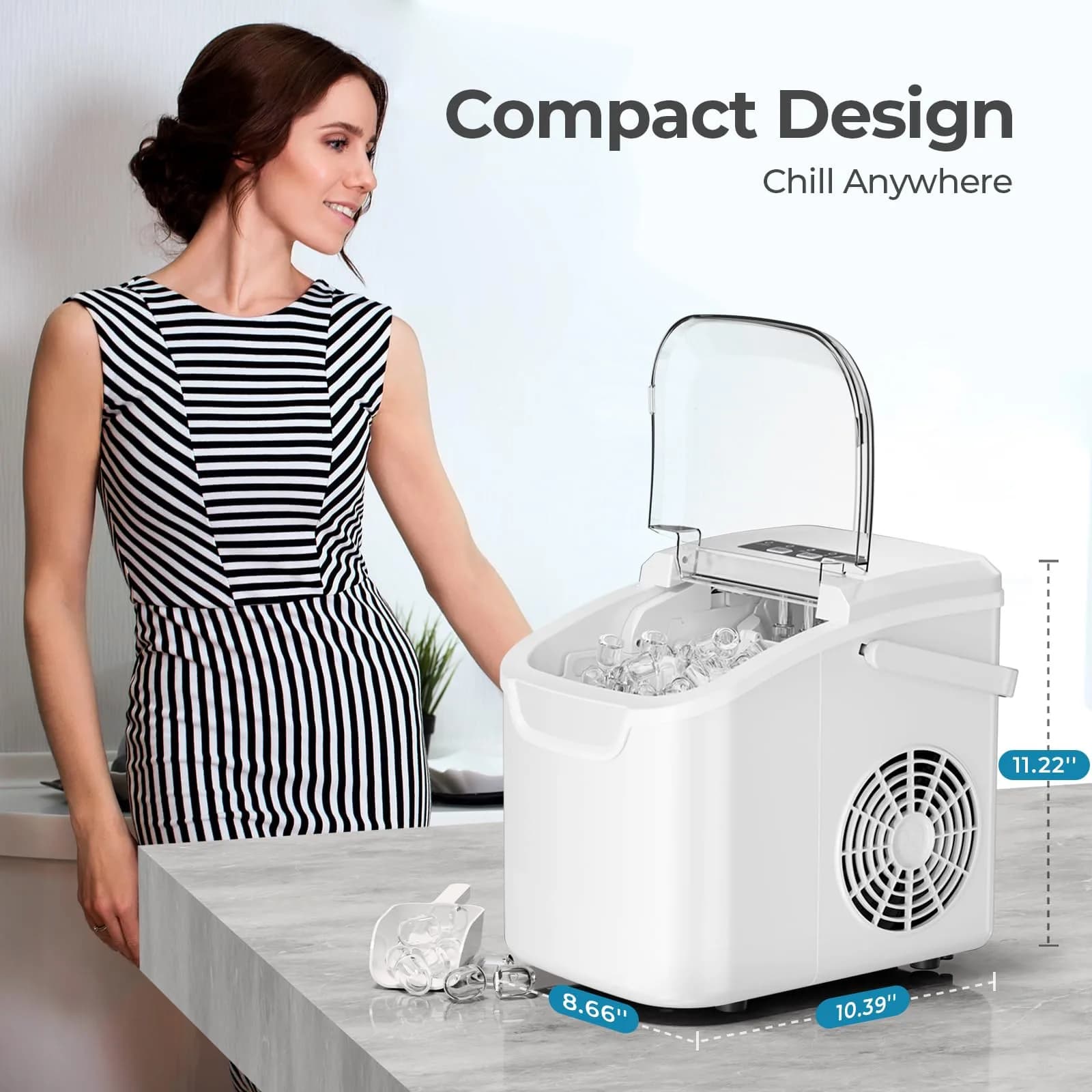 Antarctic Star Pure White Countertop Ice Maker Machine, 26 Lbs/24H Capacity | Fast Bullet Ice in 6 Minutes - view 4