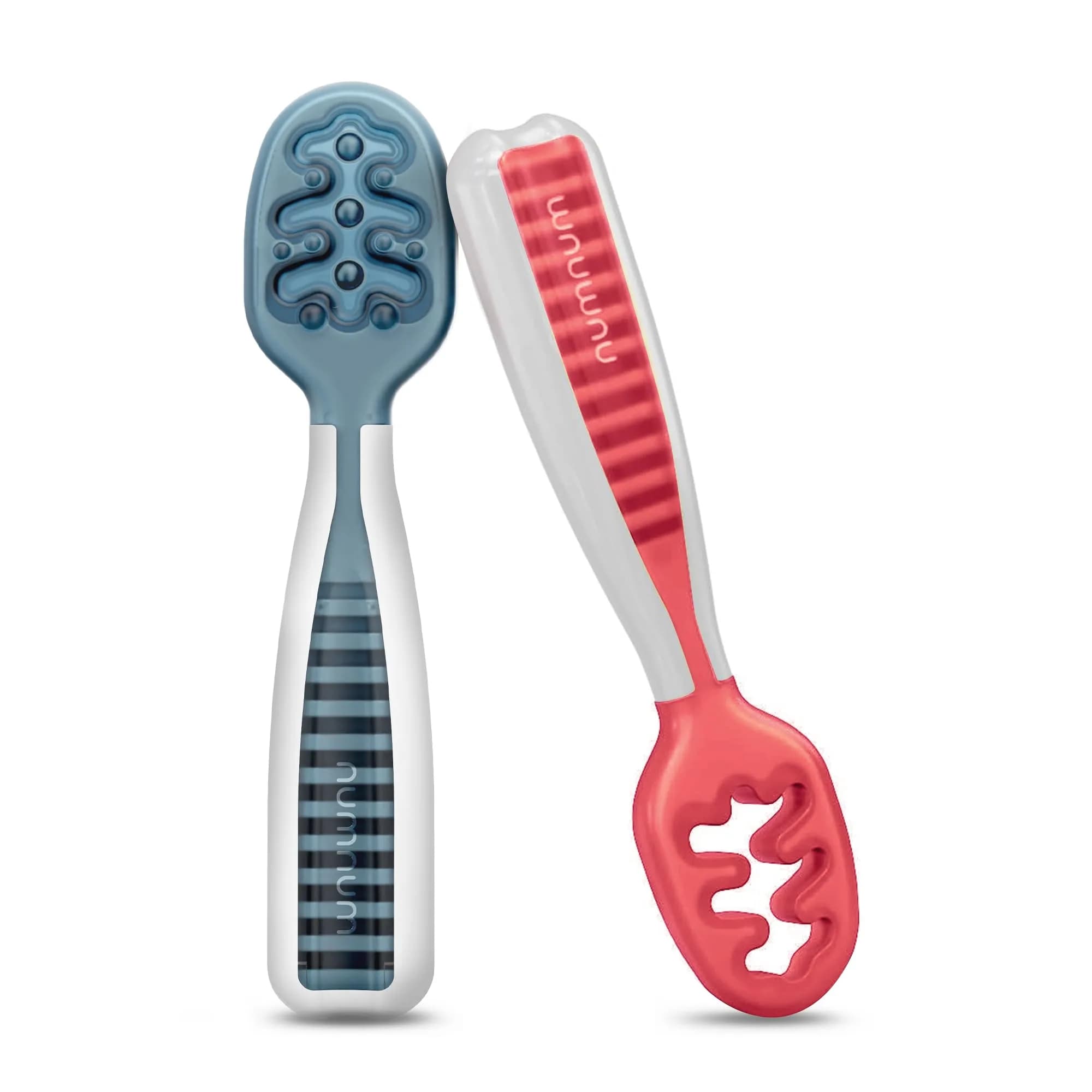 NumNum Baby Spoons Self Feeding 6 Months, 2-Pack Blue/Red | Pediatric OT Recommended for Baby Led Weaning - main product image