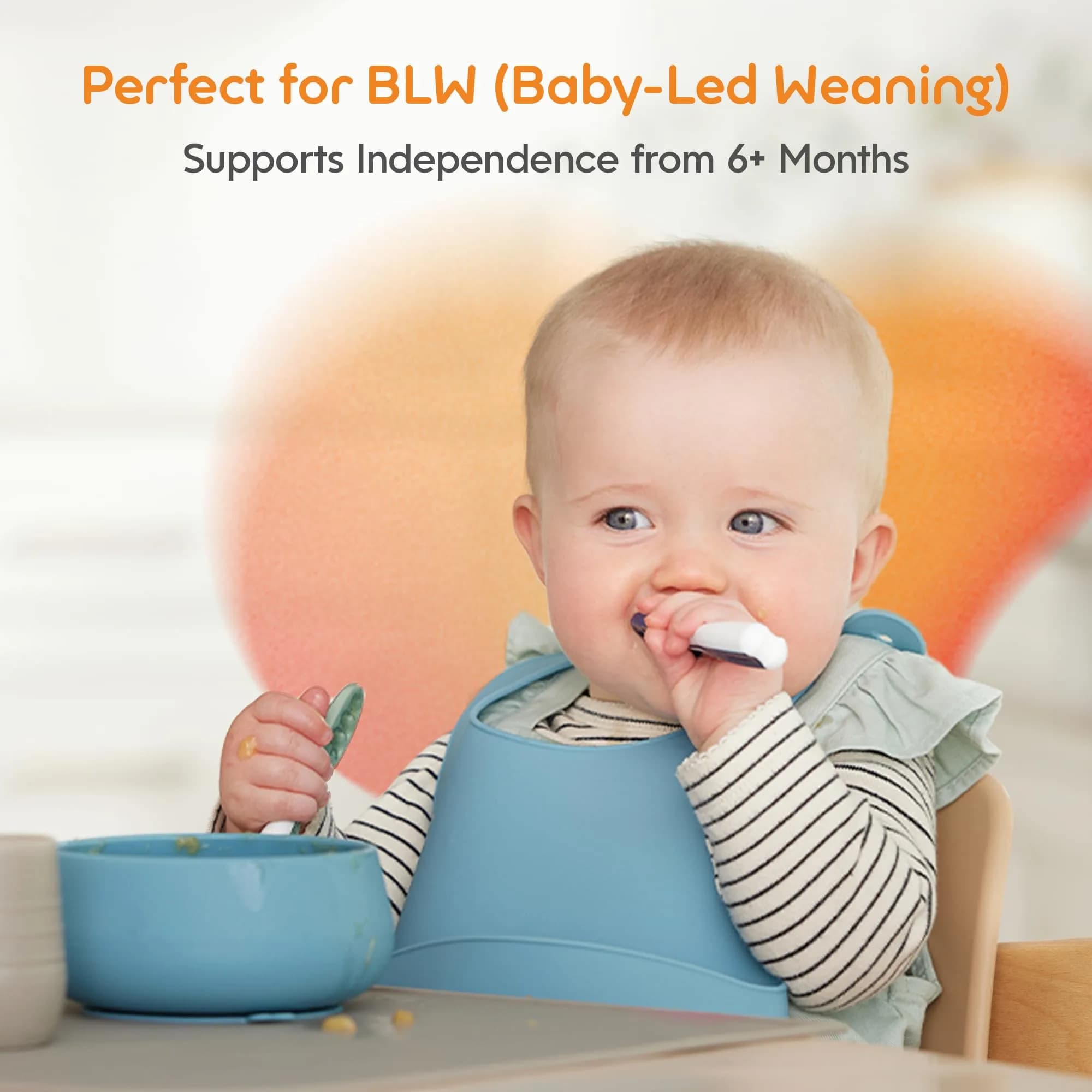 NumNum Baby Spoons Self Feeding 6 Months, 2-Pack Blue/Yellow | Pediatric OT Recommended for Baby-Led Weaning - view 2