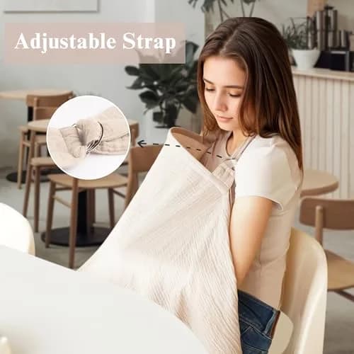 Coreeky 2 Pack 100% Cotton Muslin Nursing Covers for Breastfeeding | Soft & Breathable with Adjustable Neck Strap thumbnail 4