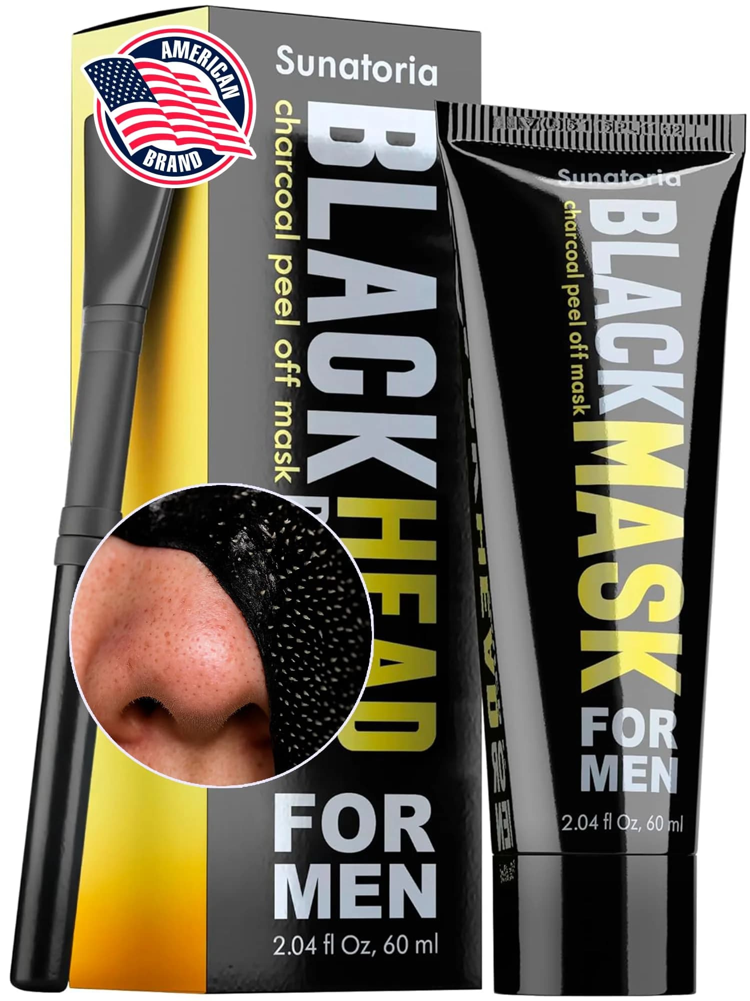 SUNATORIA Men's Original Black Peel-Off Charcoal Pore Mask 60ml (2.04 fl oz) | Deep Cleansing for Oily Skin — Yellow