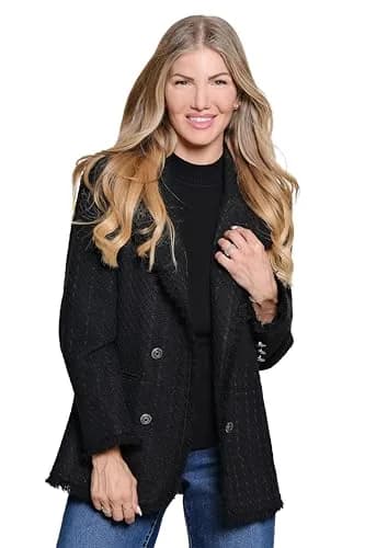 John-Mark Tweed Open Front Coat with Pockets & Long Sleeves | Black XS thumbnail 1