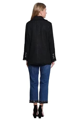 John-Mark Tweed Open Front Coat with Pockets & Long Sleeves | Black XS thumbnail 4
